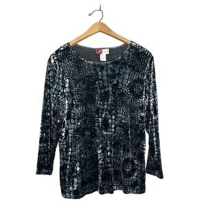 Y2K JM Collection Textured Velvet‎ Burnout Top 3/4 Sleeve Top XL
